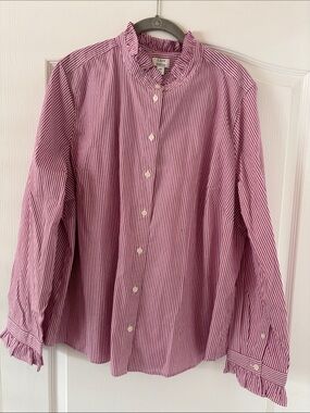 NWT J. Crew Red and White Striped Button-Down Shirt SZ 3X